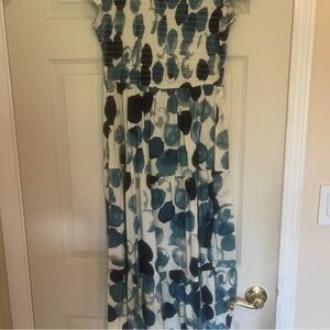 Blue and White Patterned Maxi Dress